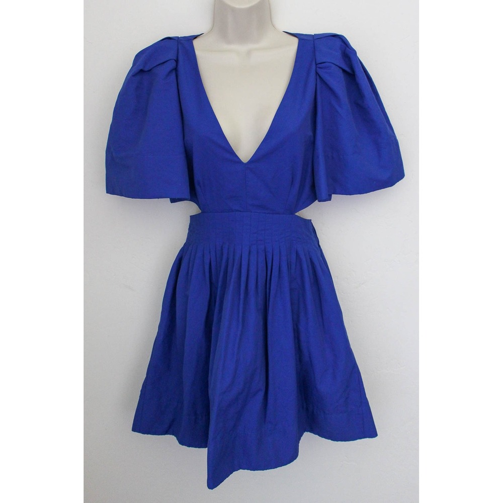 Banana Republic Mini Dress Size 0P Petite Blue Cutout Puff Sleeve Party Plunge